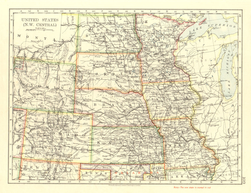 USA PLAINS STATES. Iowa Minnesota Kansas NE ND SD Colorado.  JOHNSTON 1906 map