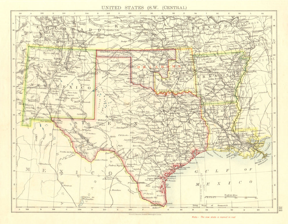 USA SOUTH CENTRAL.Texas.Proposed state of Oklahoma inc Indian Territory 1906 map
