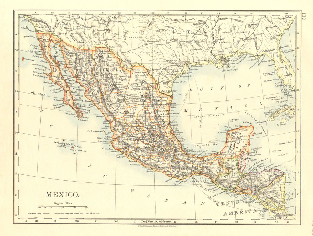 MEXICO & Central America. Guatemala British Honduras &c.  JOHNSTON 1906 map