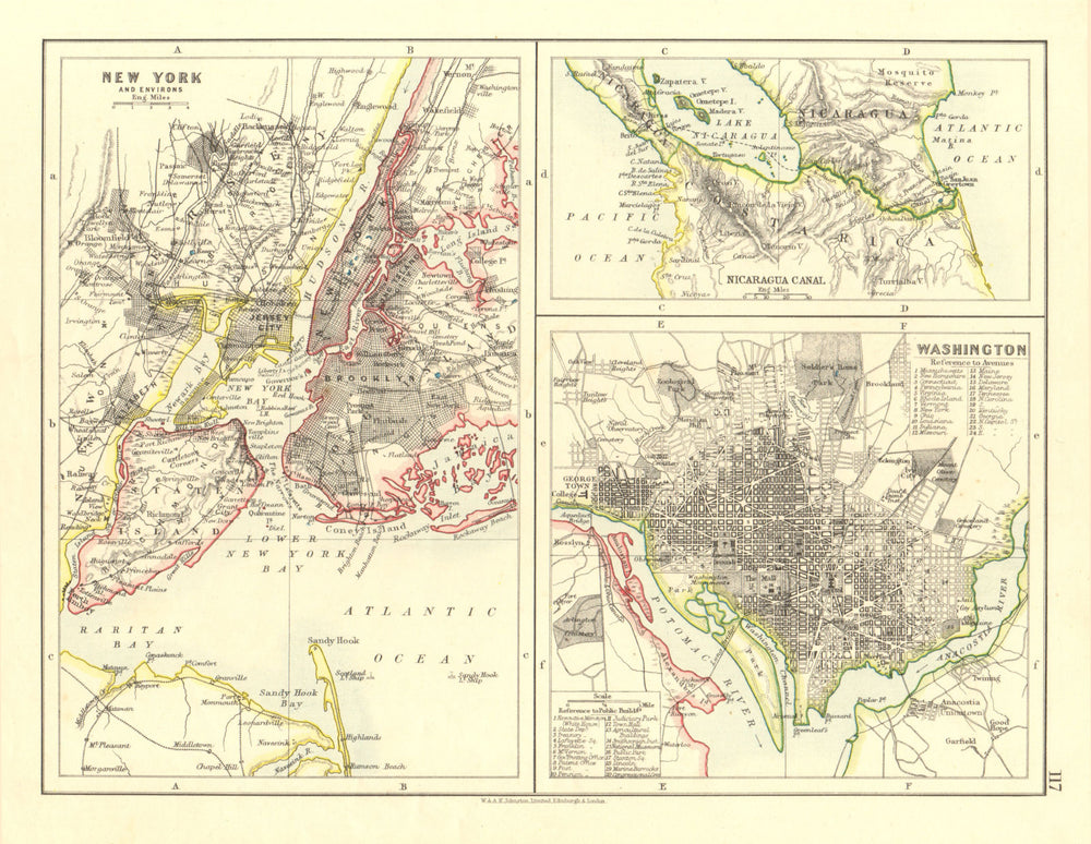 US CITIES/NICARAGUA CANAL.New York & Washington plans.  JOHNSTON 1906 old map