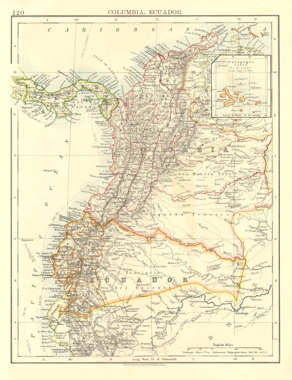 ANDEAN STATES. Colombia Ecuador Panama. States. South America. JOHNSTON 1906 map