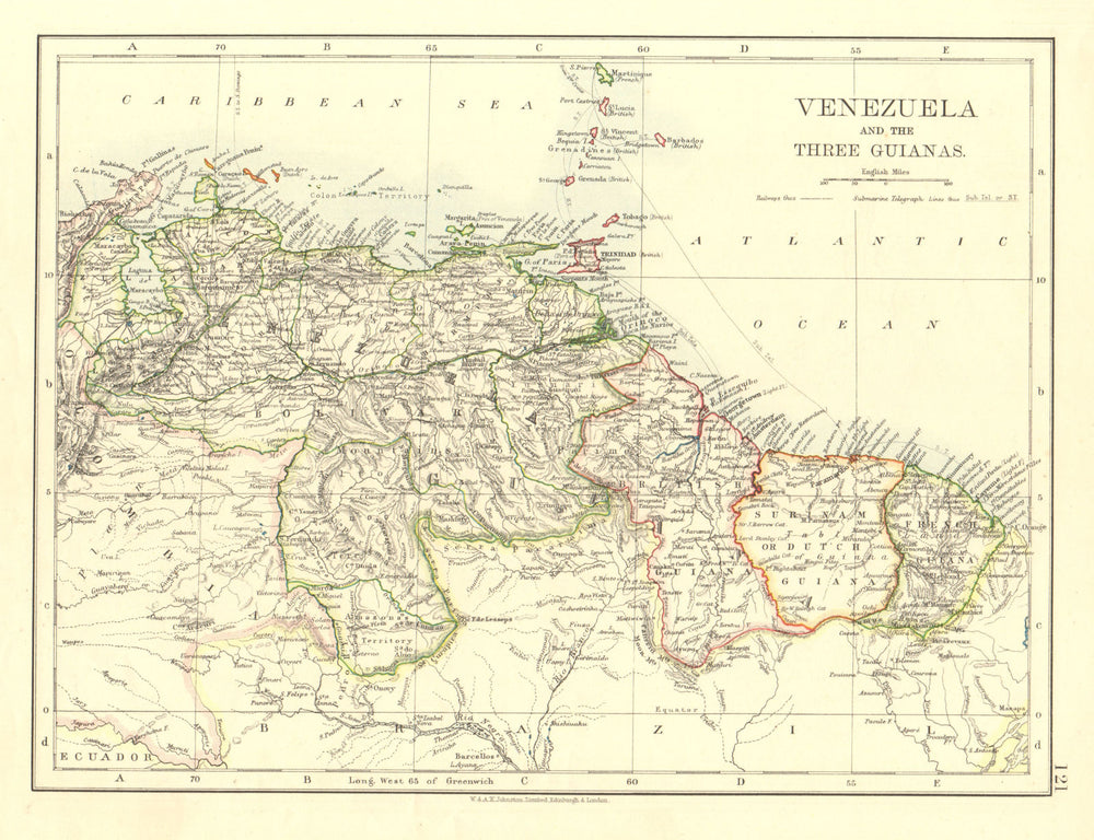VENEZUELA / GUIANAS. Suriname. British French Dutch Guyana.  JOHNSTON 1906 map