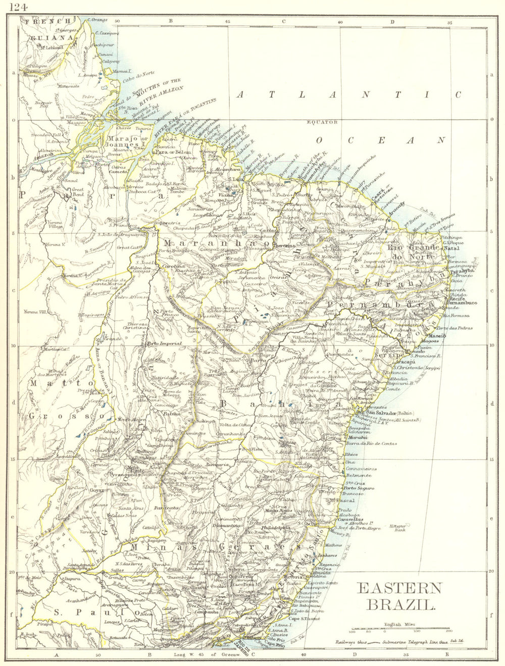 EASTERN BRAZIL. Bahia Minas Gerais Pernambuco Marabhao.  JOHNSTON 1906 old map