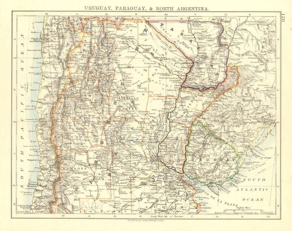 URUGUAY PARAGUAY NORTH ARGENTINA. River Plate States Chile.  JOHNSTON 1906 map