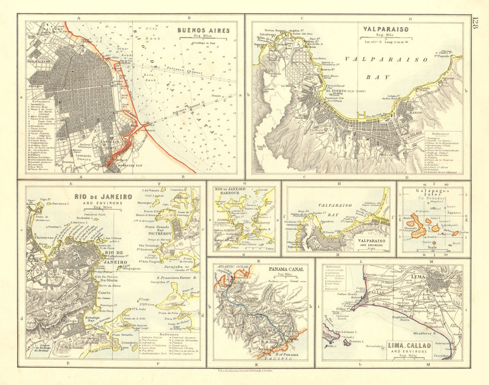 S AMERICA CITIES. Buenos Aires Rio de Janeiro Valparaiso Lima. JOHNSTON 1906 map