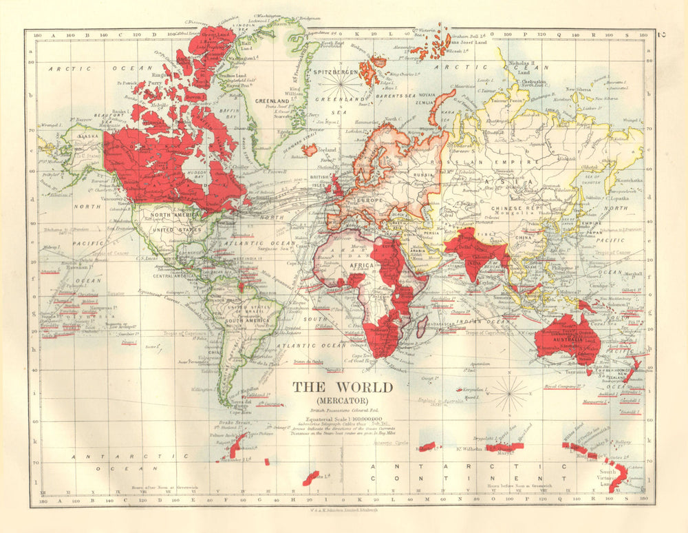 BRITISH EMPIRE Post WW1. World Mercator. Steamship routes. JOHNSTON 1920 map