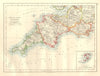 SOUTH WEST ENGLAND.Devon Cornwall Dorset Somerset.Telegraphs. JOHNSTON 1920 map