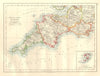 SOUTH WEST ENGLAND.Devon Cornwall Dorset Somerset.Telegraphs. JOHNSTON 1920 map
