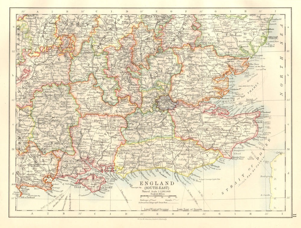 SOUTH EAST ENGLAND. Home counties. Thames valley & estuary. JOHNSTON 1920 map