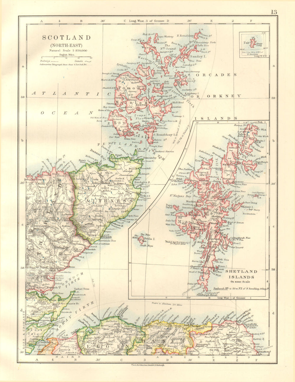 MORAY FIRTH. Caithness Elgin Shetlands Orkneys. Scotland. JOHNSTON 1920 map