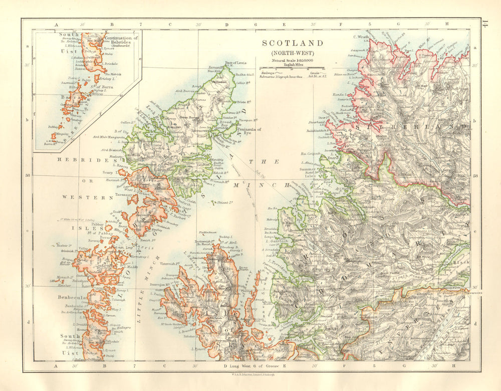 HEBRIDES. Skye Harris Lewis Uist Cromarty Highlands Scotland. JOHNSTON 1920 map