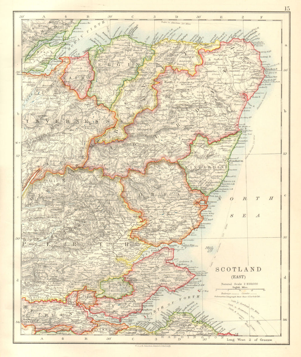 SCOTLAND EAST. Grampian Tayside Fife Firth of Forth Aberdeen. JOHNSTON 1920 map