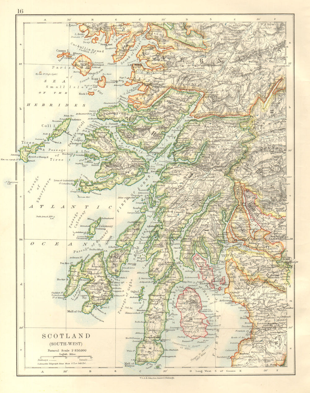 ARGYLLSHIRE. South West Scotland. Bute Arran Dumbarton. JOHNSTON 1920 old map