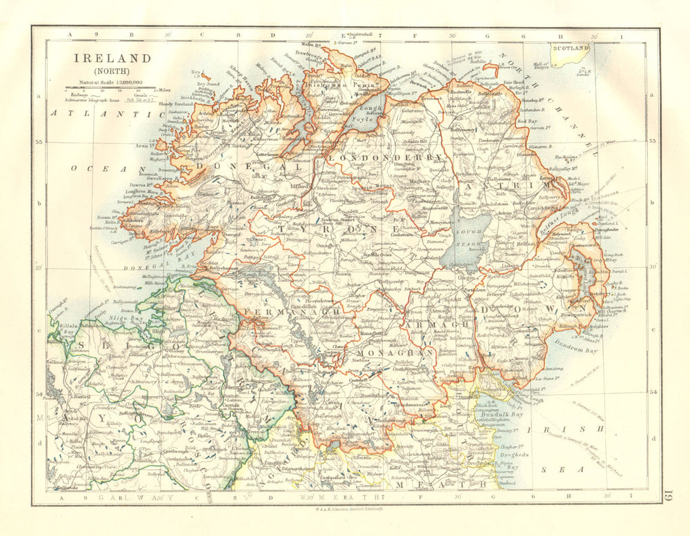 ULSTER. Antrim Down Armagh Cavan Tyrone &c. Northern Ireland. JOHNSTON 1920 map