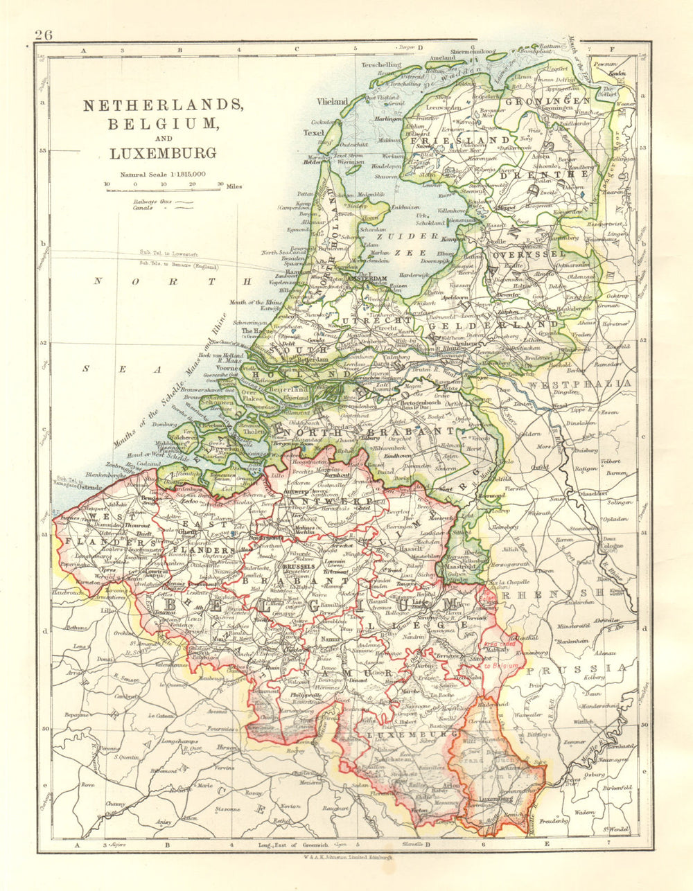 BENELUX.Netherlands Belgium Luxemburg. Holland. JOHNSTON 1920 old antique map