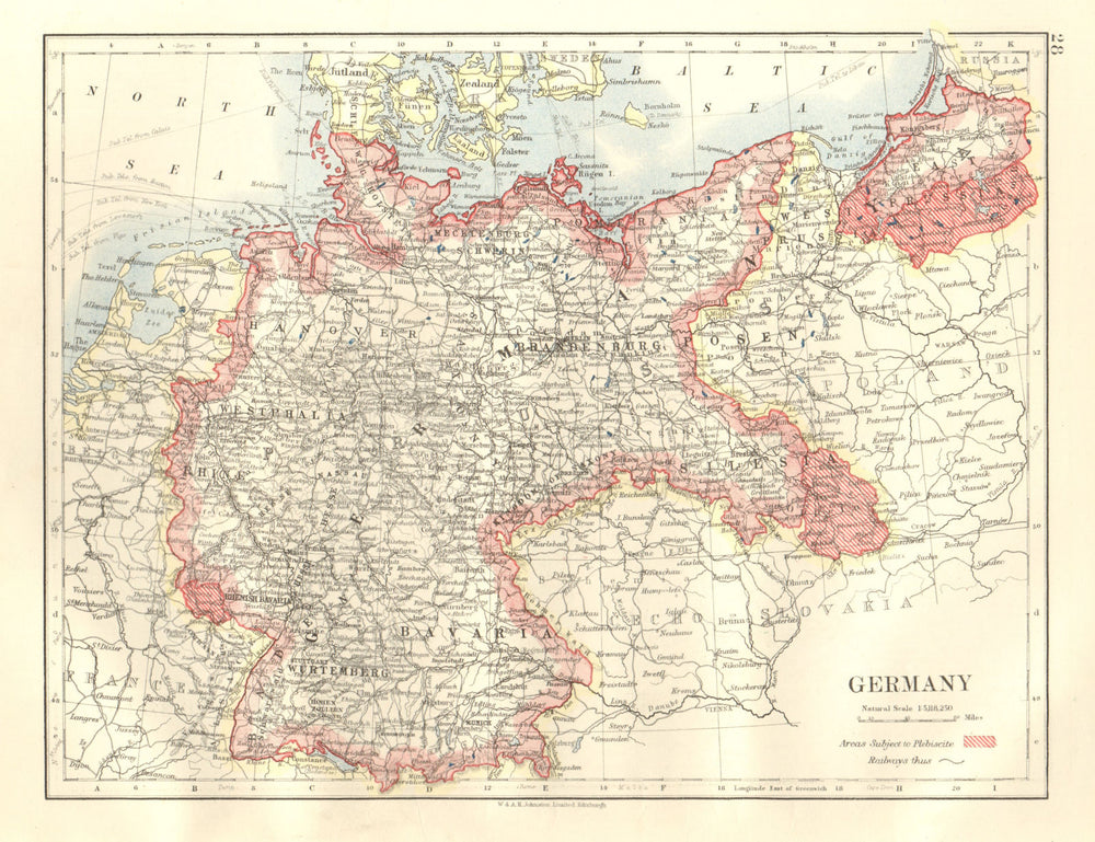 GERMANY post WW1. Upper Silesia East Prussia & Saar basin plebiscites 1920 map