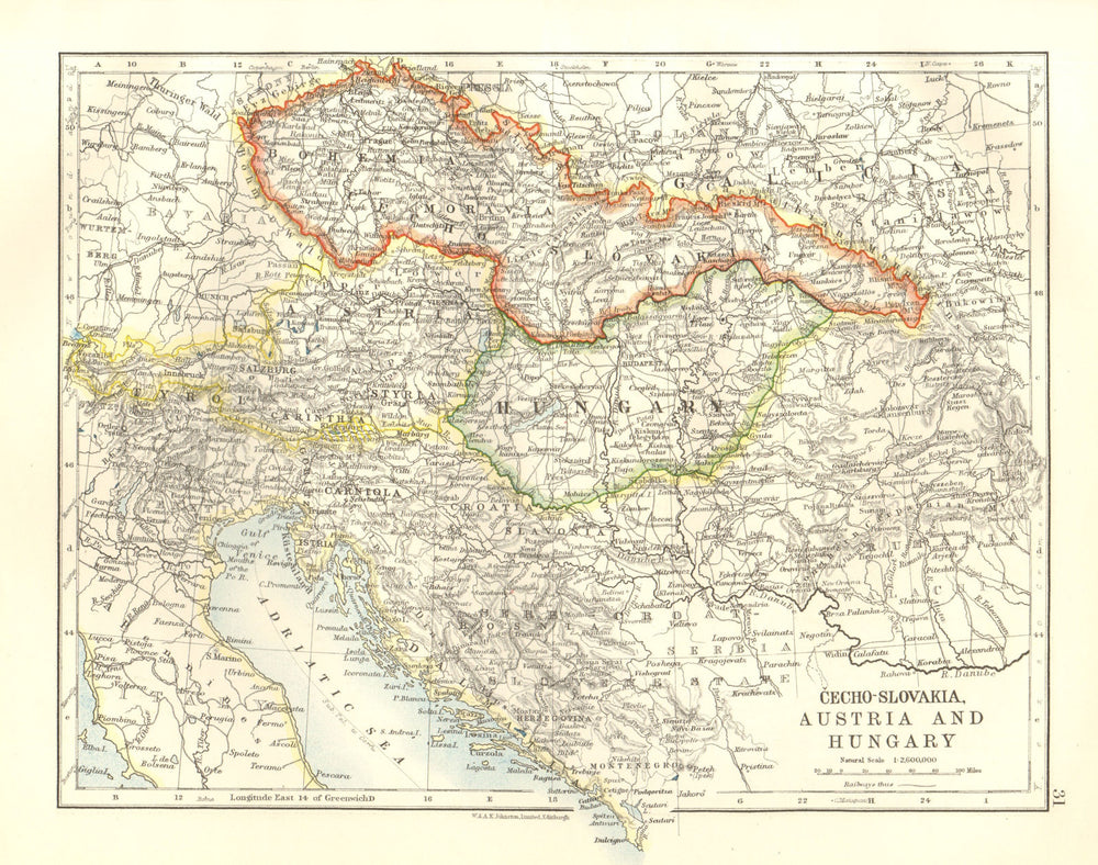 AUSTRIA HUNGARY & CZECHOSLOVAKIA inc Carpathian Ruthenia post WW1 1920 old map