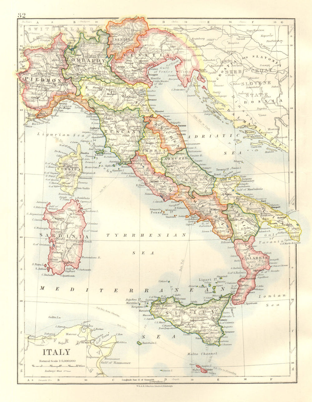 ITALY post WW1. Includes South Tyrol. Unresolved Istria border.JOHNSTON 1920 map