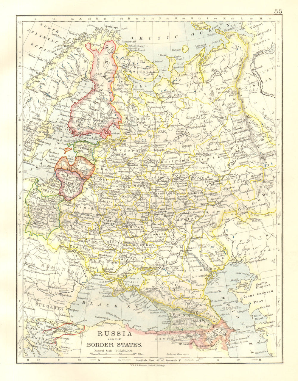 EUROPEAN RUSSIA & newly created Poland Finland & Baltic states.JOHNSTON 1920 map