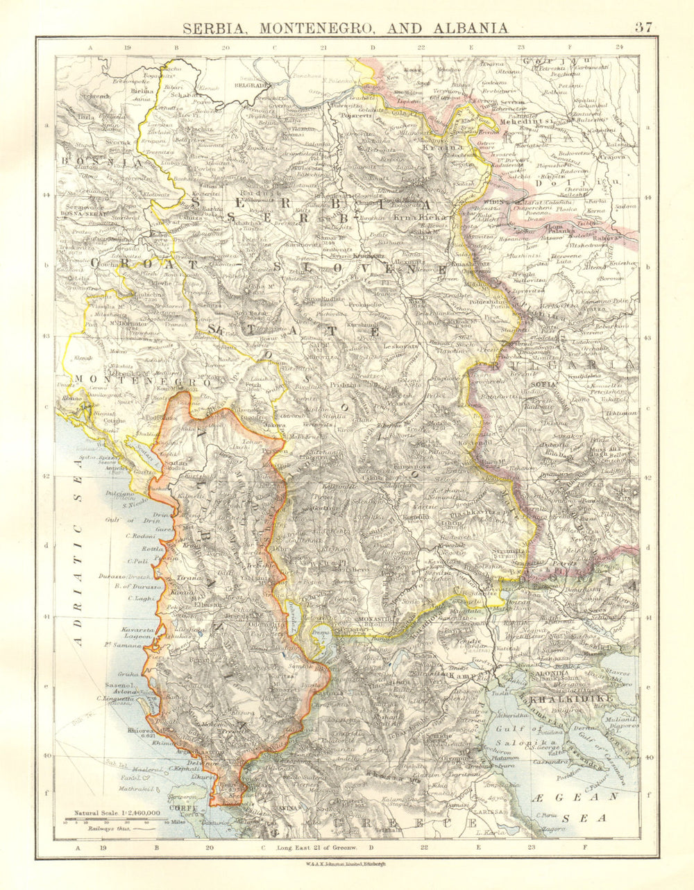 ALBANIA & SERBO-CROAT-SLOVENE STATE later Yugoslavia. Bosnia Serbia &c 1920 map