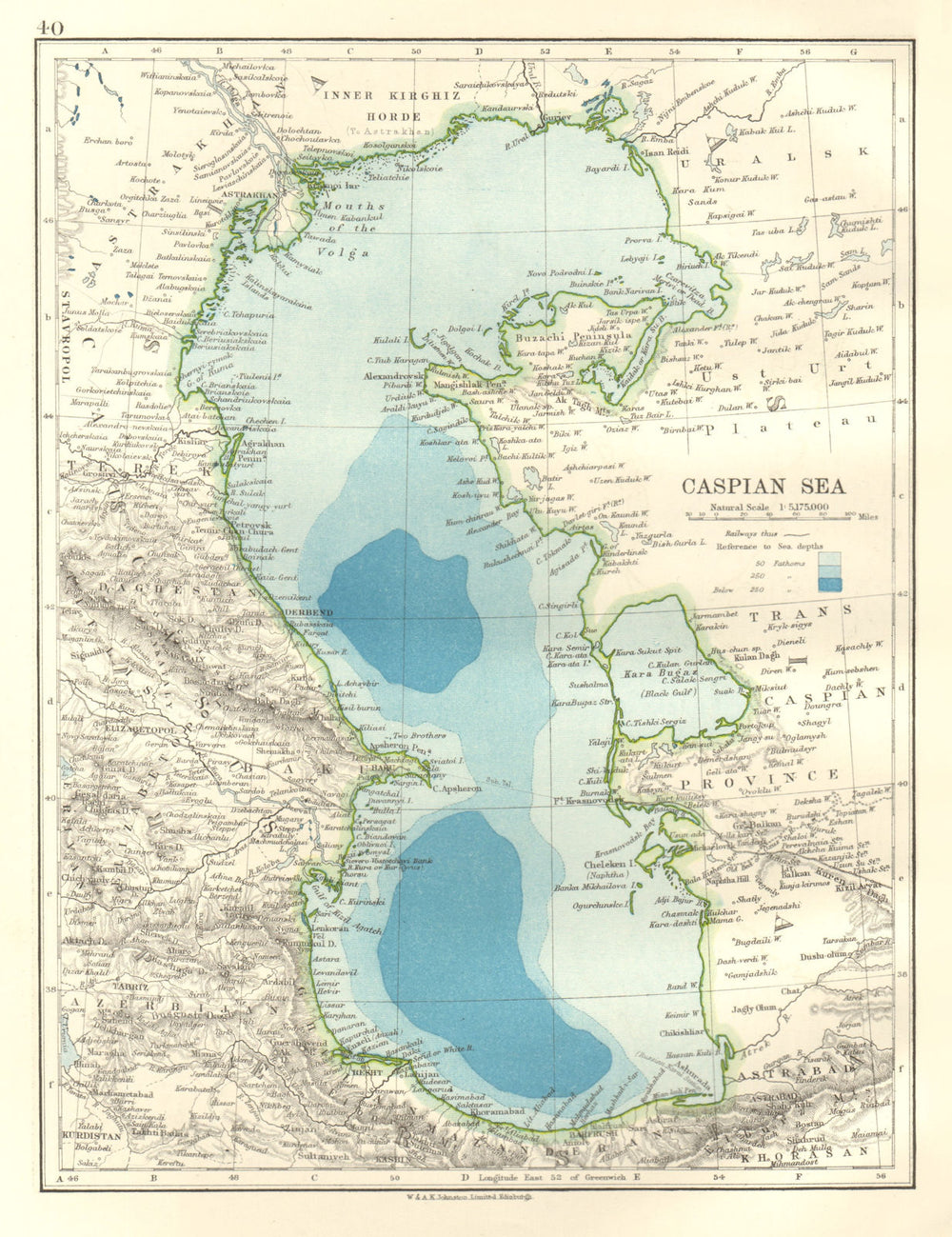 CASPIAN SEA depths. Baku. Trans-Caspian Province. Astrakhan. JOHNSTON 1920 map