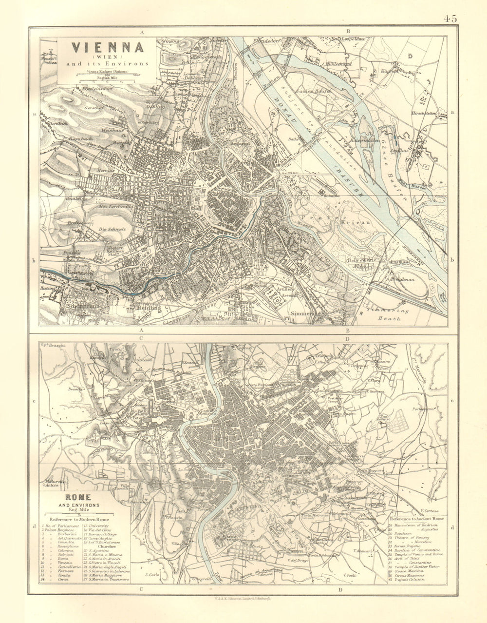 VIENNA & ROME. City plans. Wien. Roma. Austria. Italy. JOHNSTON 1920 old map