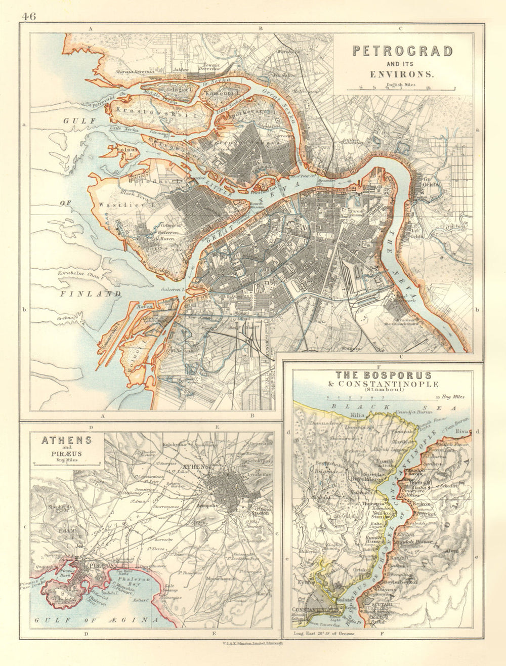PETROGRAD (St Petersburg), Athens/Piraeus & Constantinpole Bosphorus 1920 map