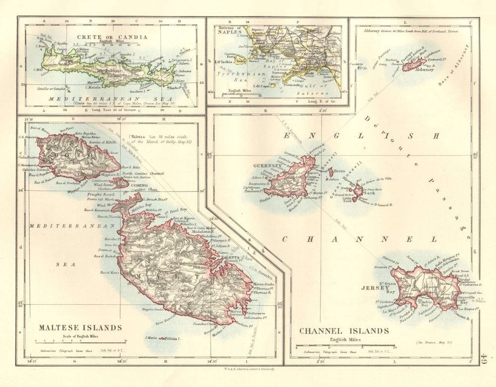 EUROPEAN ISLANDS.Malta Gozo Crete Capri Jersey Guernsey Sark. JOHNSTON 1920 map