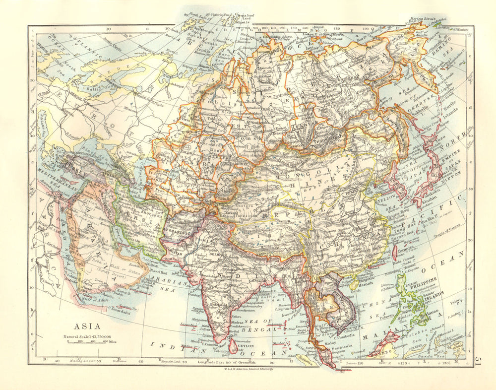 ASIA POLITICAL. Persia Siam Hejaz China Japan British India. JOHNSTON 1920 map