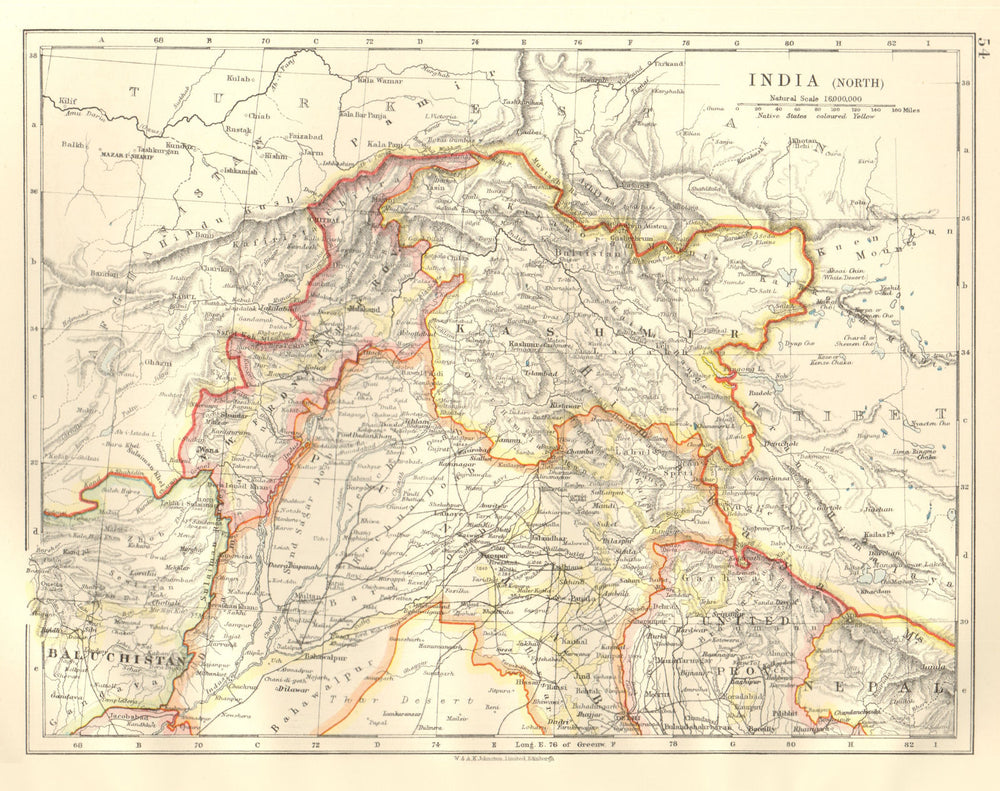 BRITISH INDIA NORTH. North West Frontier. Kashmir Punjab Himalayas 1920 map