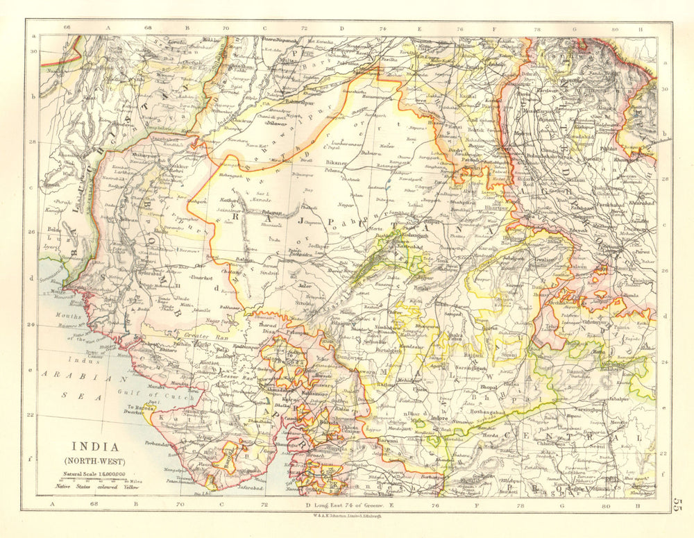 BRITISH INDIA NW. Rajputana (Rajasthan) Sind Gujarat Malwa. JOHNSTON 1920 map
