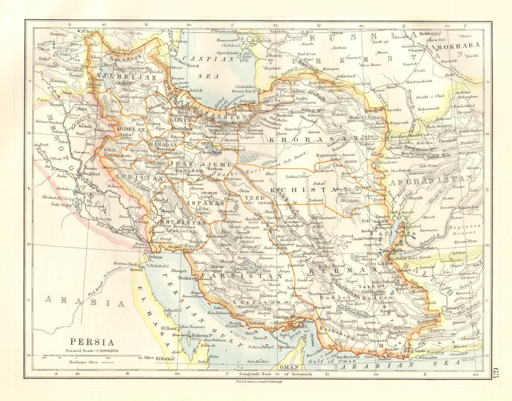 PERSIA. Showing provinces. Iran. Persian Gulf. Bushire. JOHNSTON 1920 old map