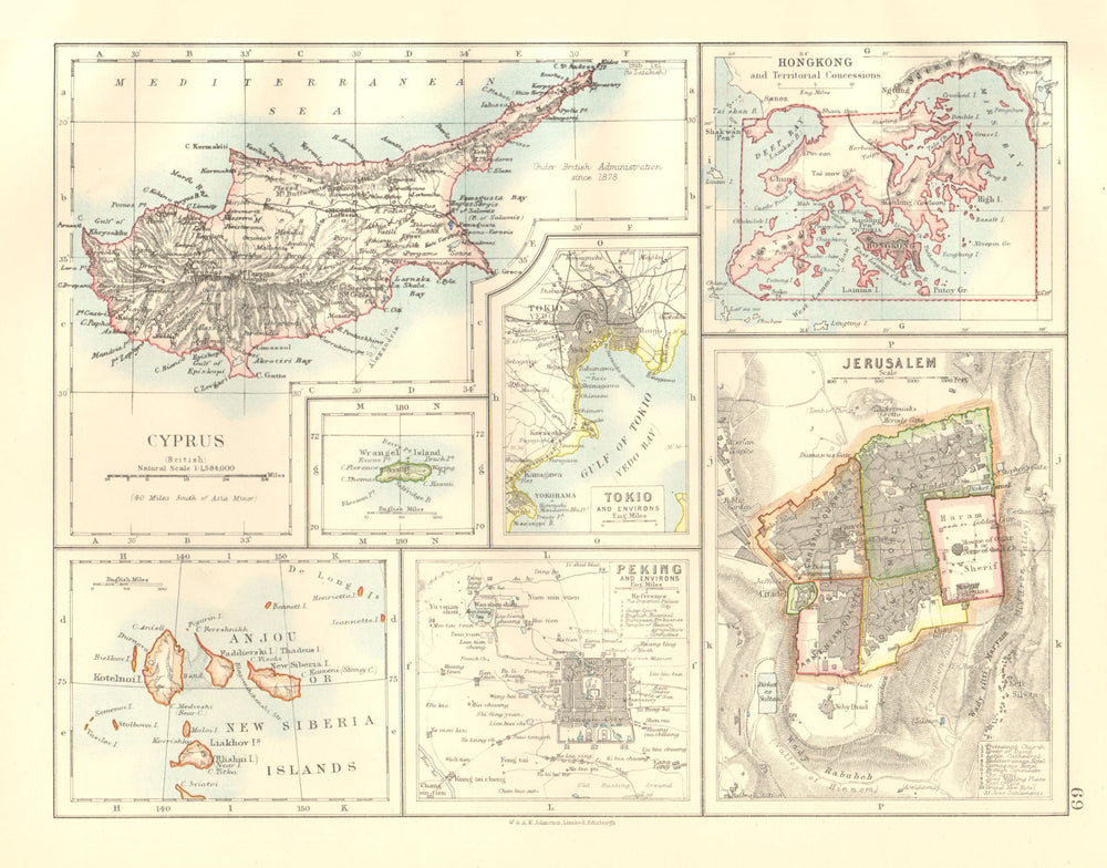 CYPRUS HONG KONG TOKYO PEKING JERUSALEM. City plans. Anzhu islands  1920 map