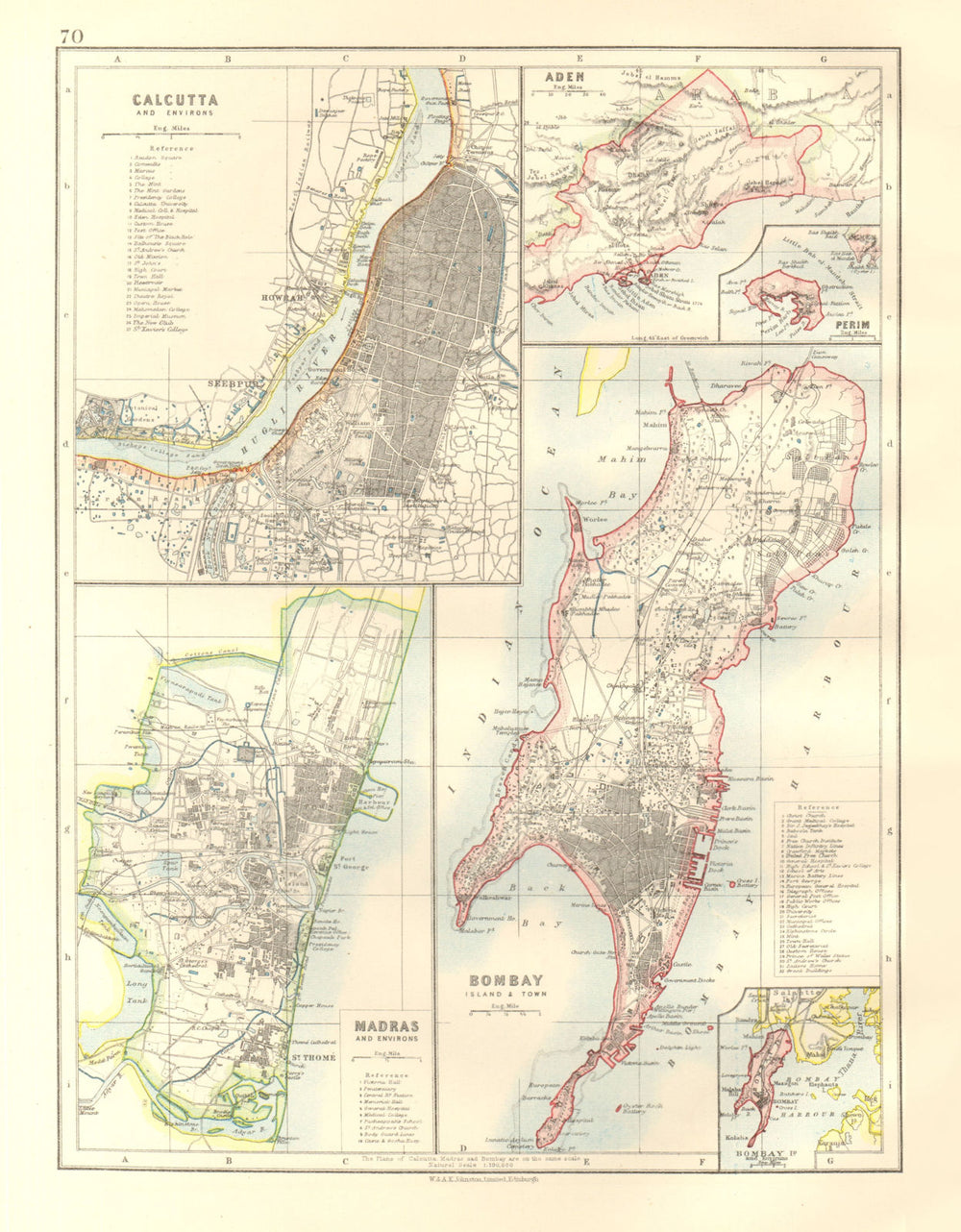 BRITISH INDIAN CITIES. Calcutta Kolkata Madras Chennai Bombay Mumbai 1920 map