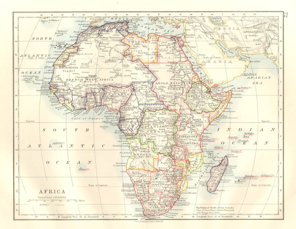 COLONIAL AFRICA post WW1. British Belgian Portuguese French Italian 1920 map