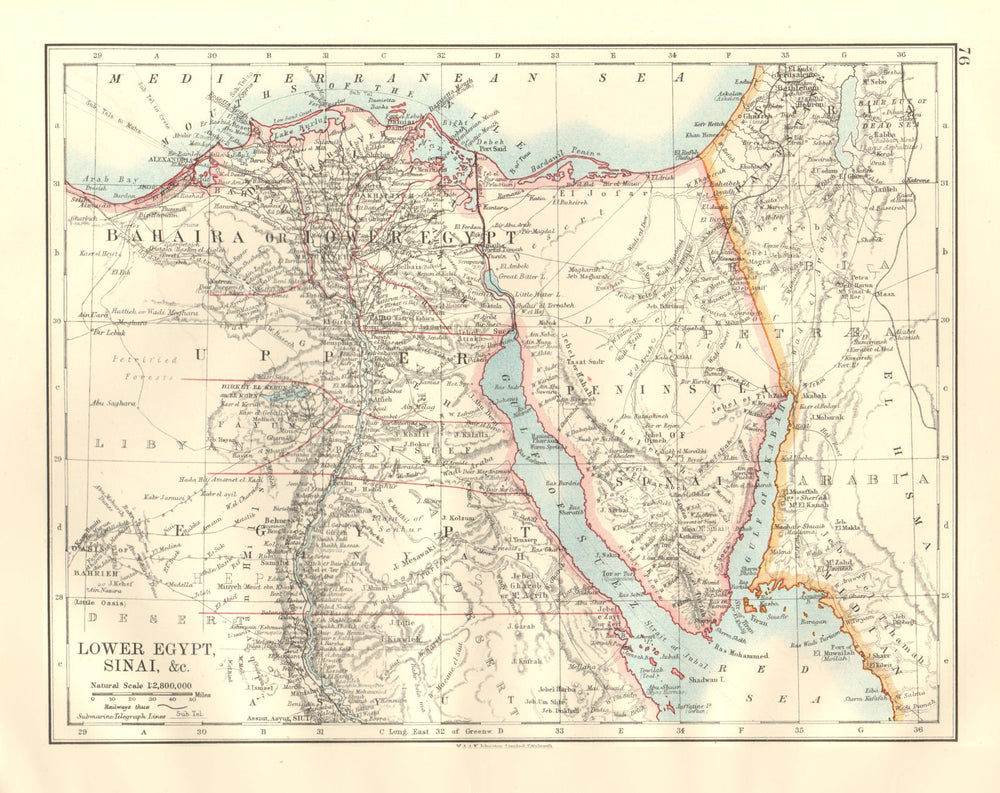 LOWER EGYPT & SINAI. Provinces. Nile valley/delta. Railways. JOHNSTON 1920 map