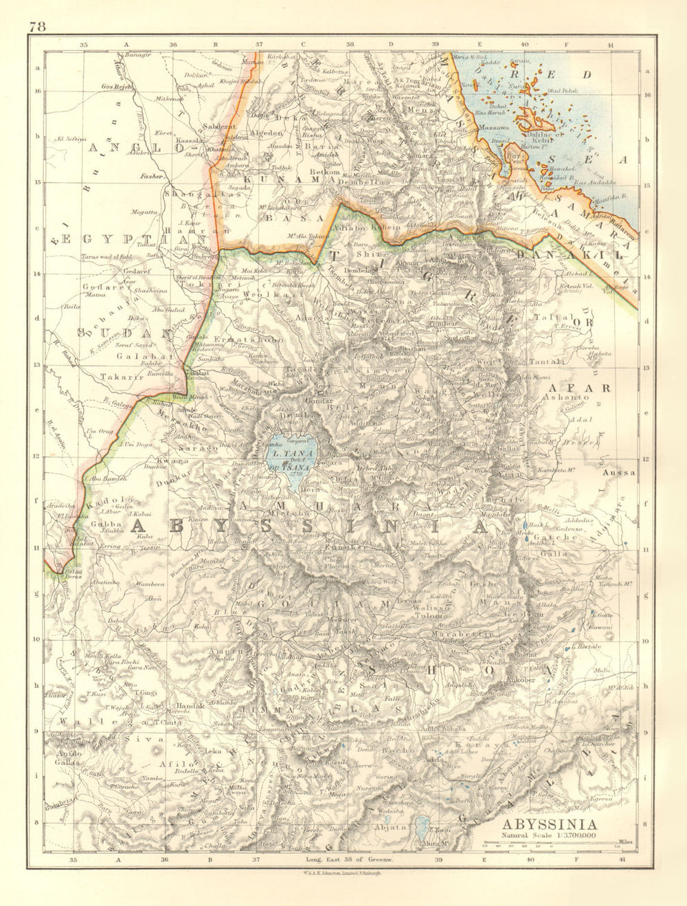 ABYSSINIA. Tigre Amhara Shoa Gojjam. Ethiopia. Eritrea. JOHNSTON 1920 old map