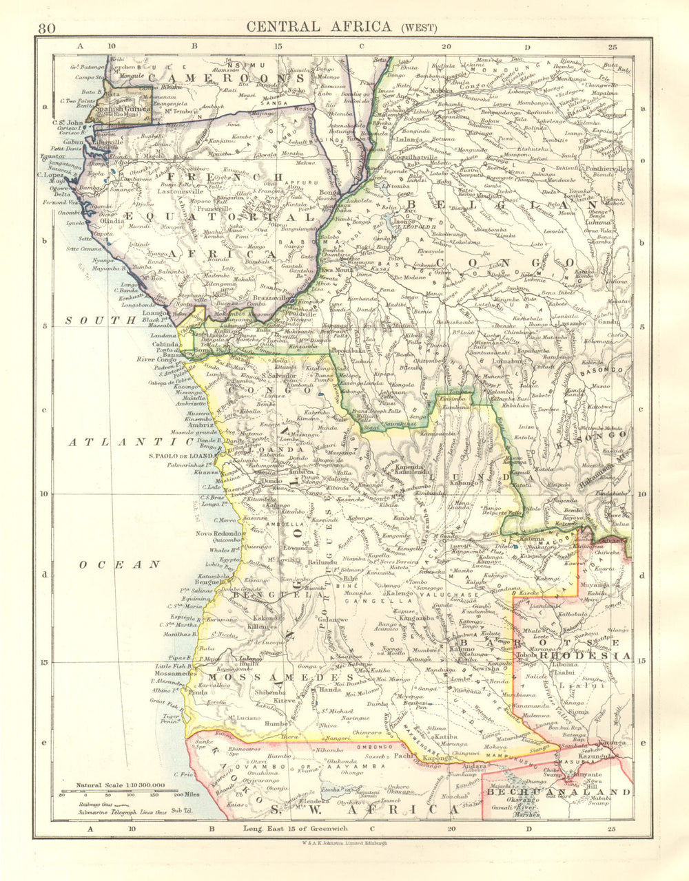 French Equatorial Africa Belgian Congo Angola Spanish Guinea Gabon 1920 map