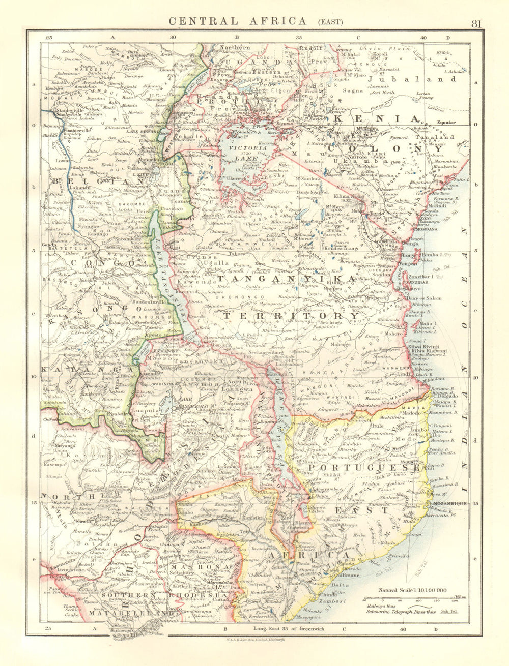 COLONIAL EAST AFRICA "Kenia"/Kenya colony Tanganyika Territory Tanzania 1920 map