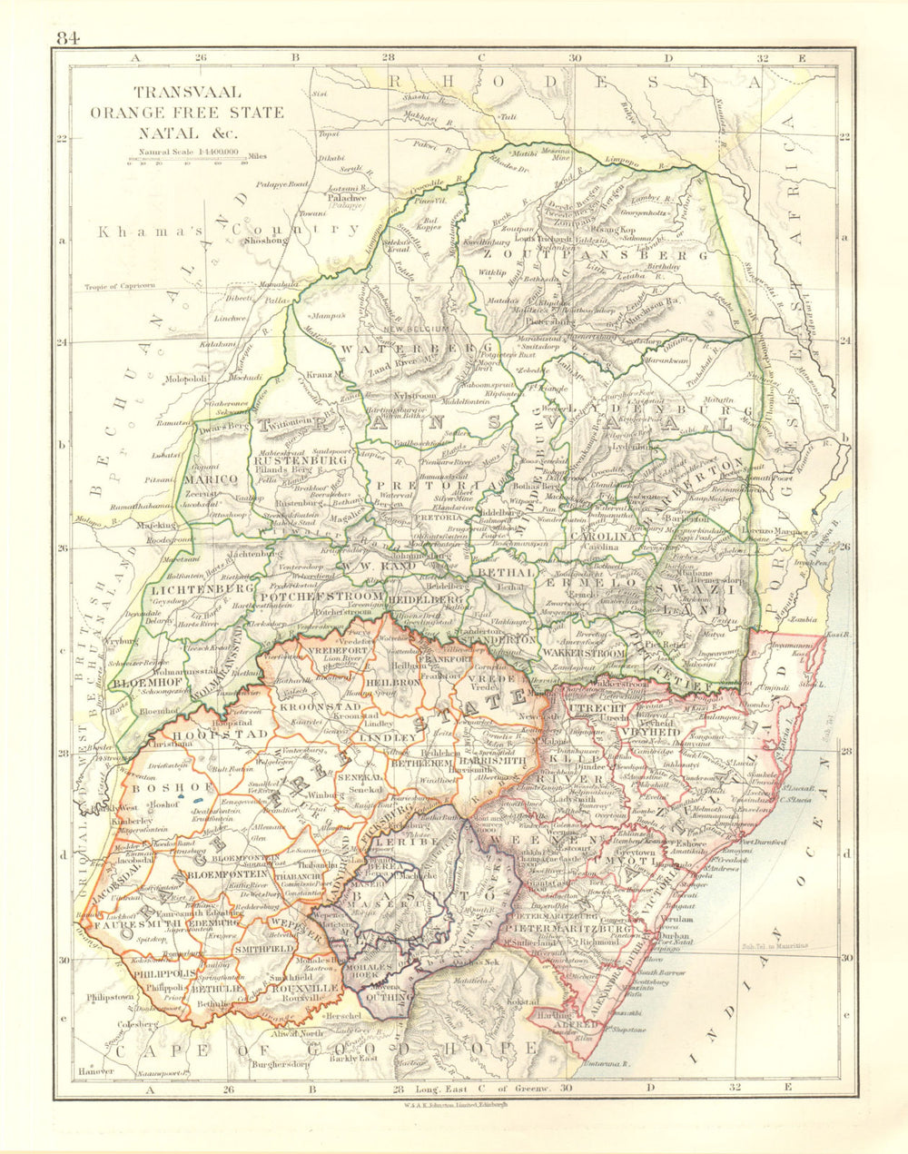 SOUTH AFRICA. Orange Free State. Natal. Basutoland. Transvaal 1920 old map