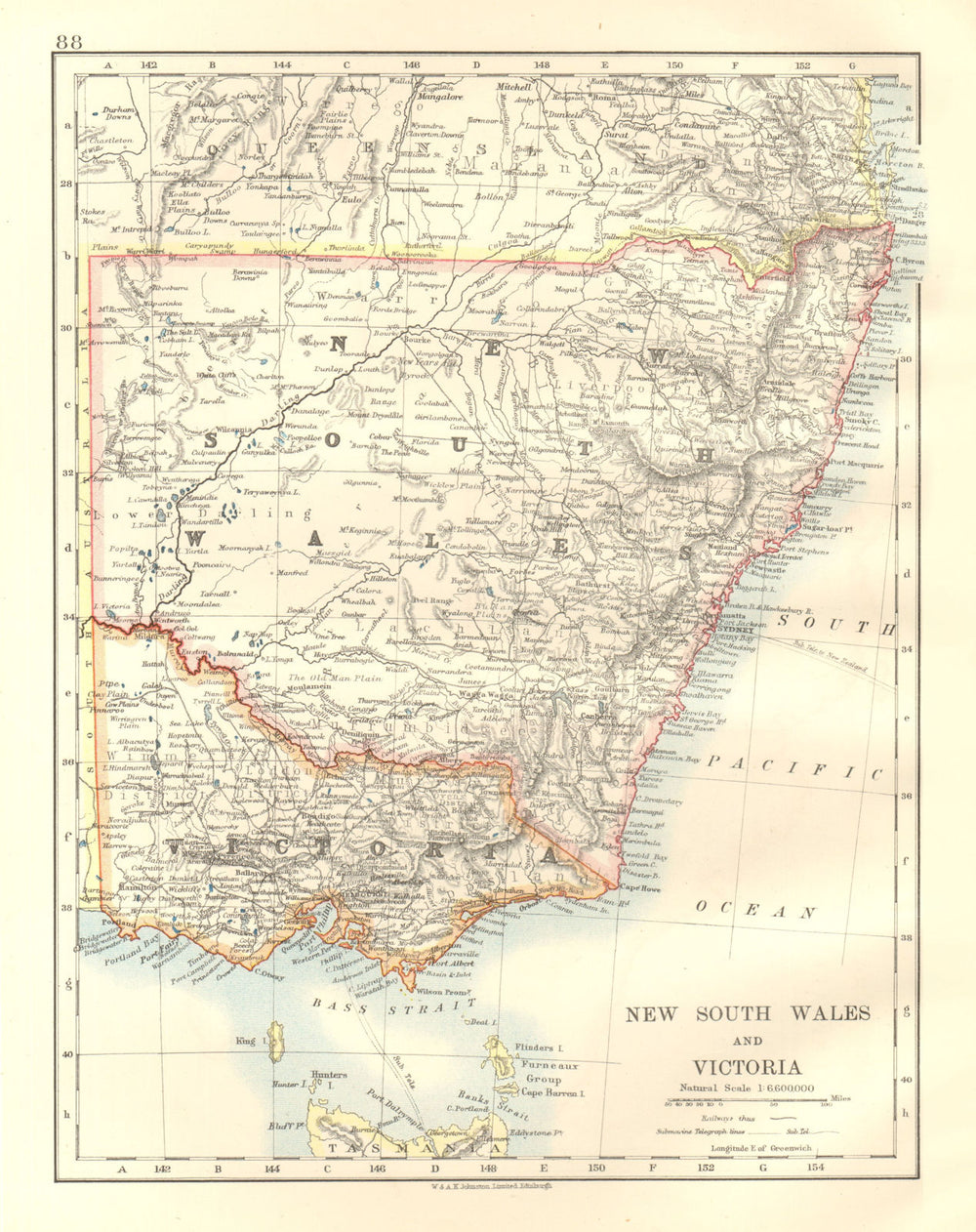 NEW SOUTH WALES & VICTORIA. Shows railways telegraph cables. Australia 1920 map