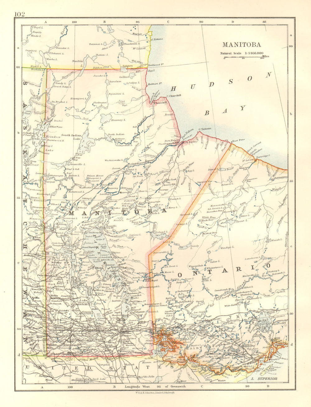 MANITOBA. Winnipeg. Western Ontario. Canada. Railroads. JOHNSTON 1920 old map
