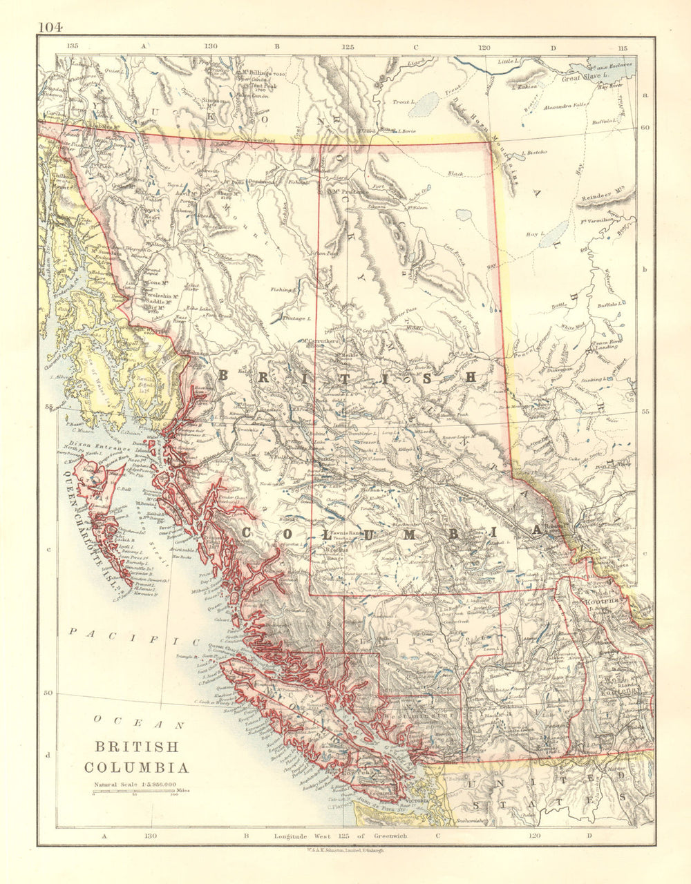 BRITISH COLUMBIA districts. Lillooet Yale Kootenay Westminster JOHNSTON 1920 map