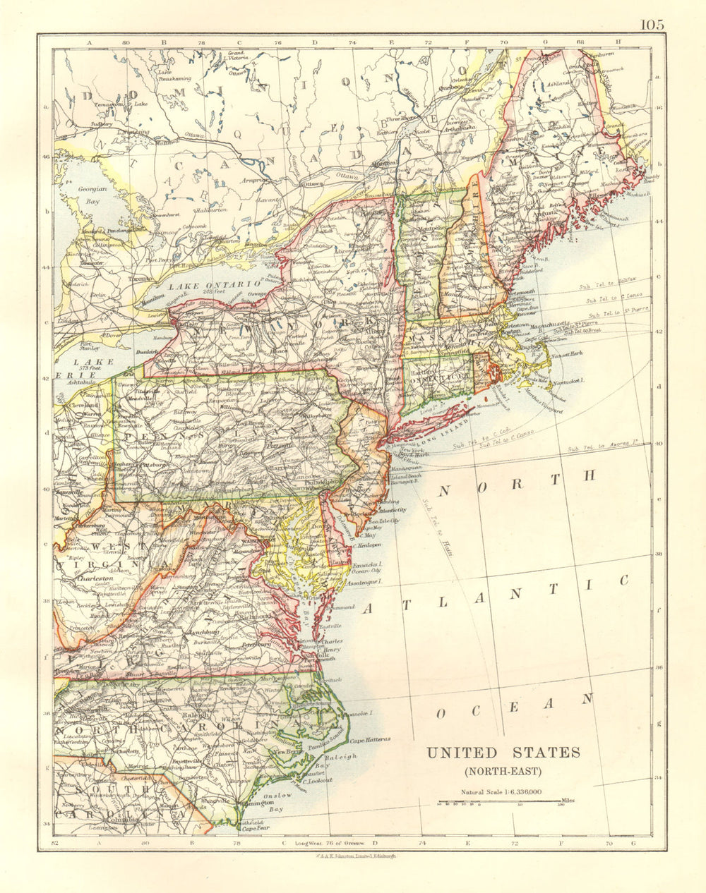 UNITED STATES NORTH EAST. New England Appalachia Atlantic states. USA 1920 map