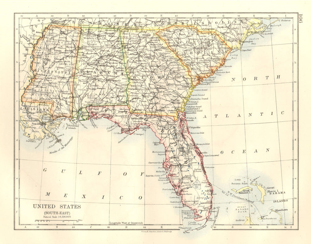 USA DEEP SOUTH. Florida South Carolina Georgia Alabama Mississippi USA 1920 map