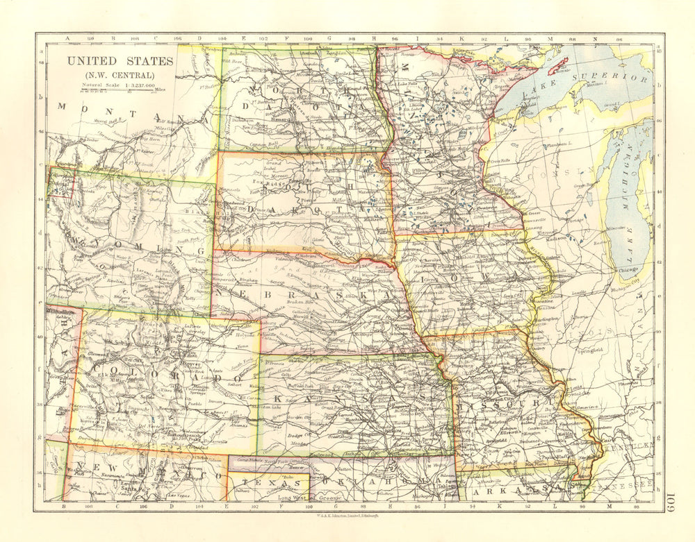 USA PLAINS STATES. Iowa Minnesota Kansas NE ND SD Colorado. JOHNSTON 1920 map