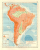 SOUTH AMERICA PHYSICAL. Inset West-East cross section. JOHNSTON 1920 old map