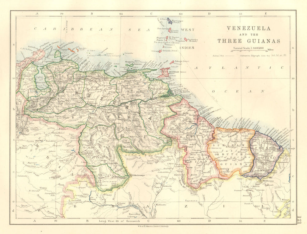 VENEZUELA / GUIANAS. Suriname. British French Dutch Guyana. JOHNSTON 1920 map