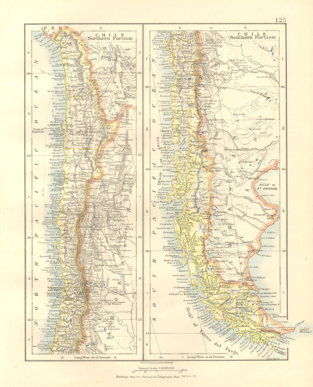 CHILE. Patagonia Cape Horn Tierra del Fuego. Steamship routes. JOHNSTON 1920 map
