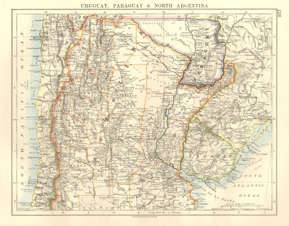 URUGUAY PARAGUAY NORTH ARGENTINA. River Plate States Chile. JOHNSTON 1920 map